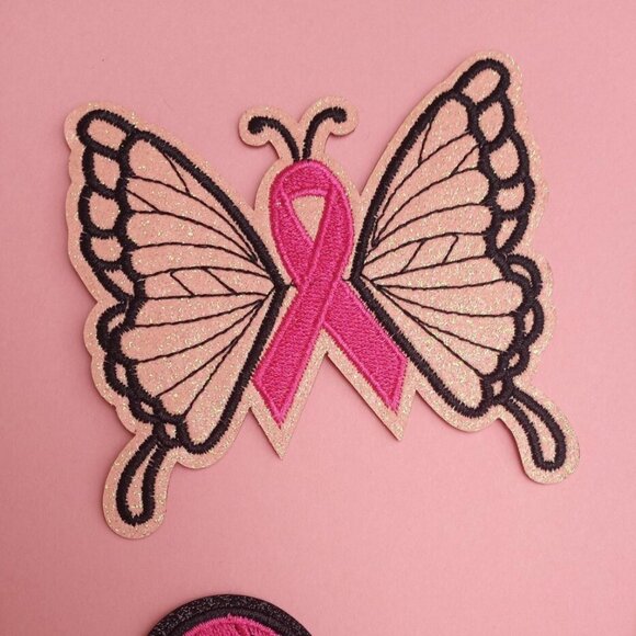 Breast Cancer Awareness Ribbon Iron-On, Sew-On 6 Piece Glitter Patches - Picture 2 of 7